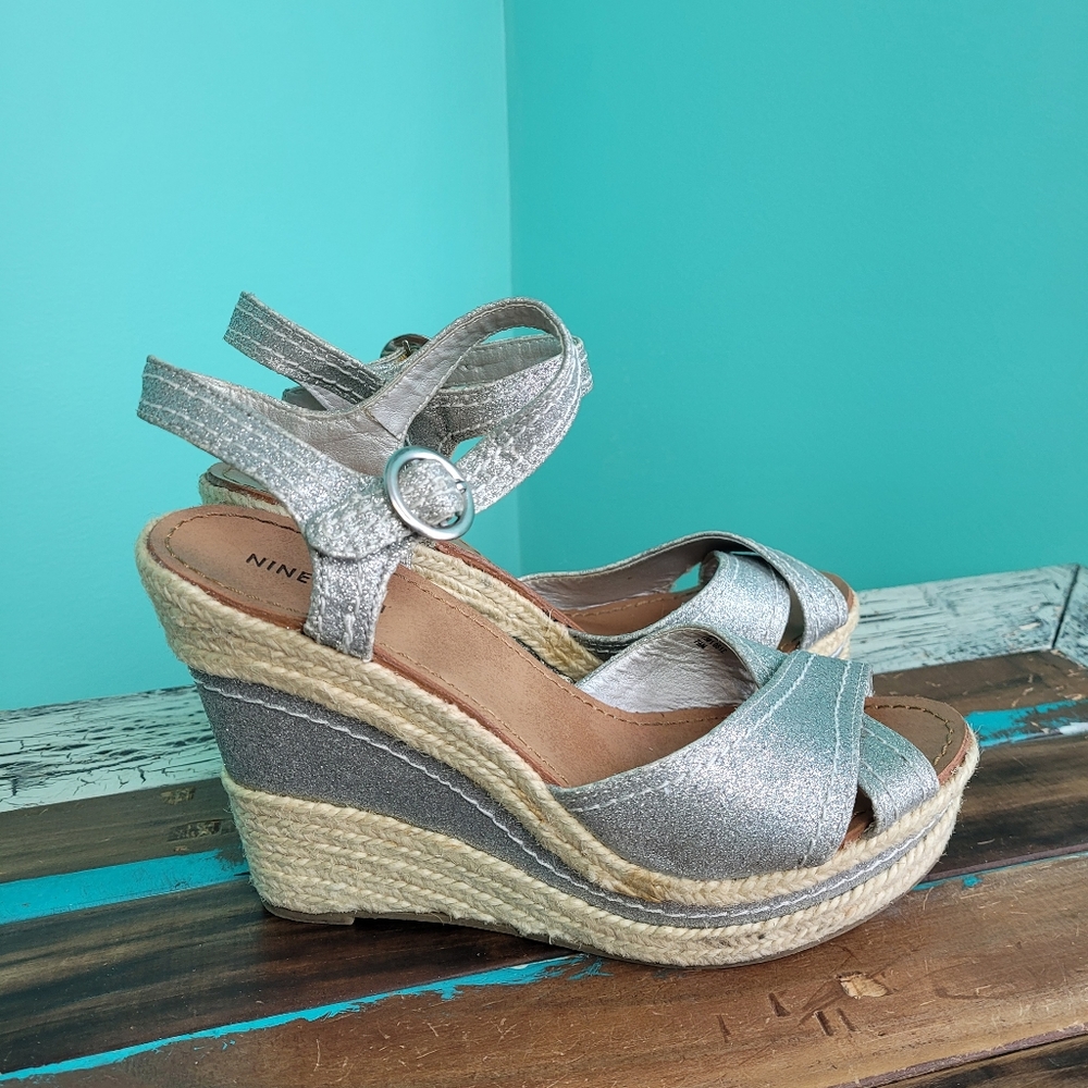 Nine West Thoughtful silver glitter wedges